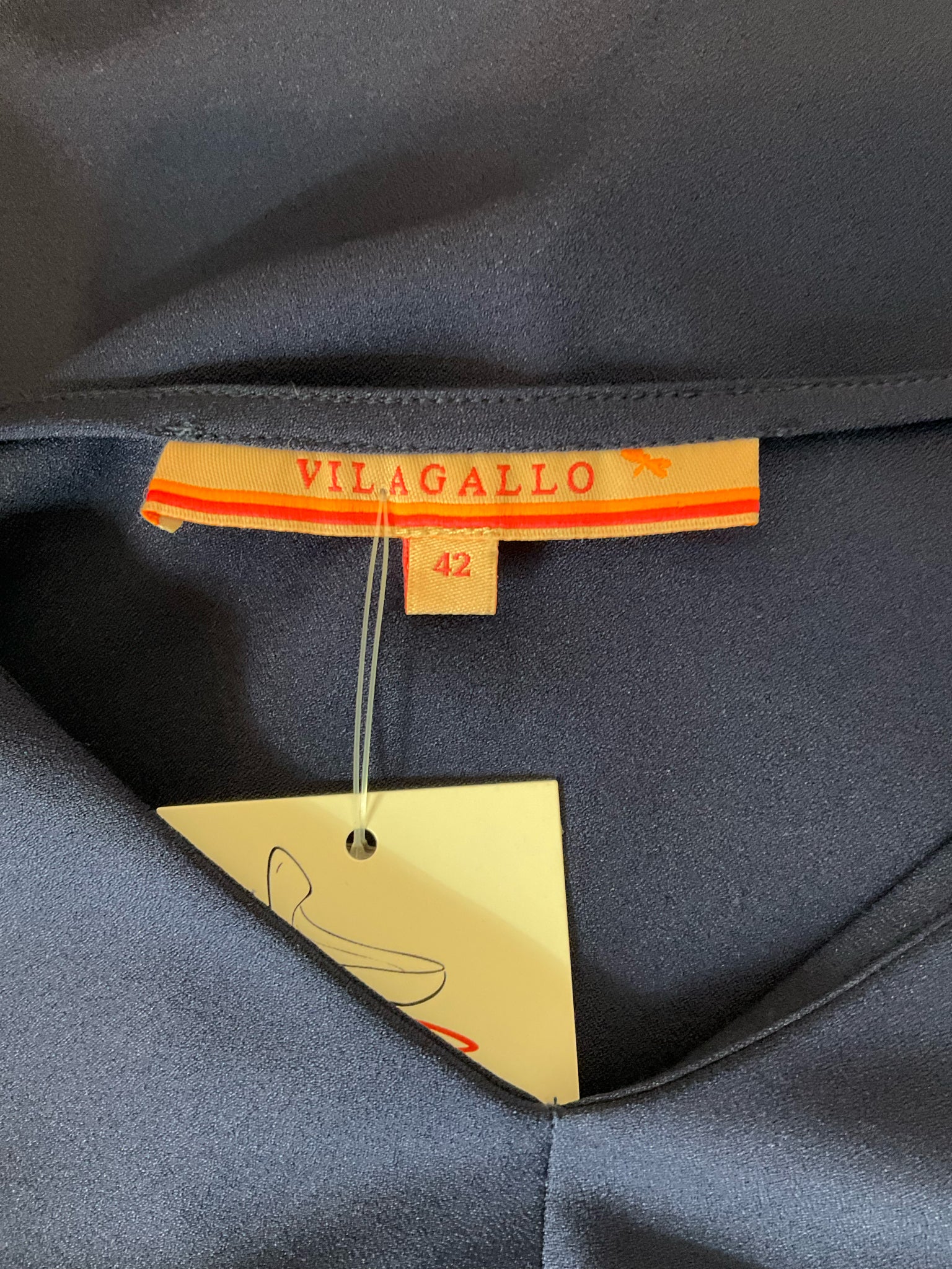 Vilagallo Navy/Pink 3/4 Sleeve Navy Blue Bell Sleeve Top with Fuchsia Pink Ribbon Detail Size Medium - Size M