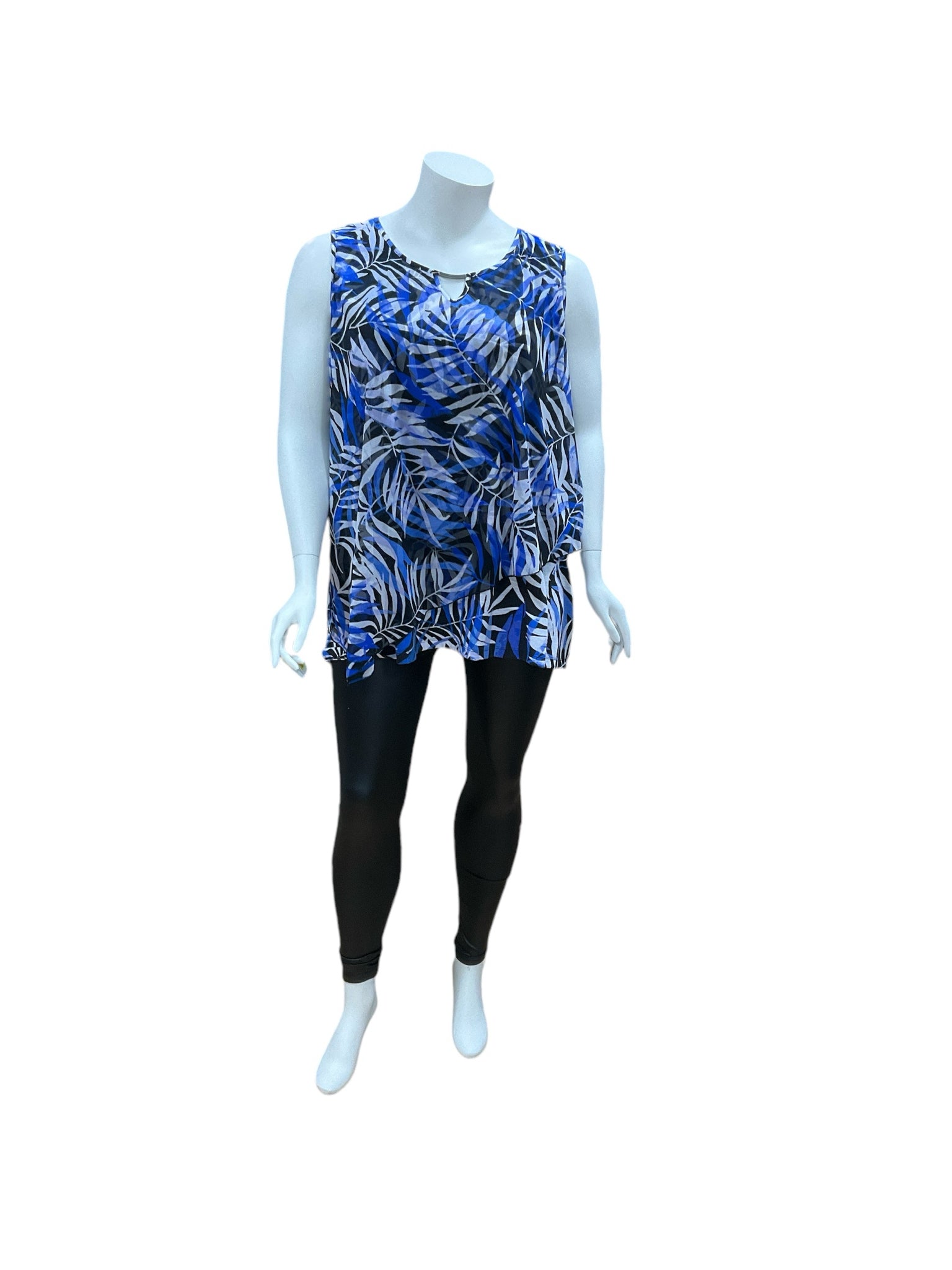 Catherines Blue/White/Black Print Tops Size 3XL