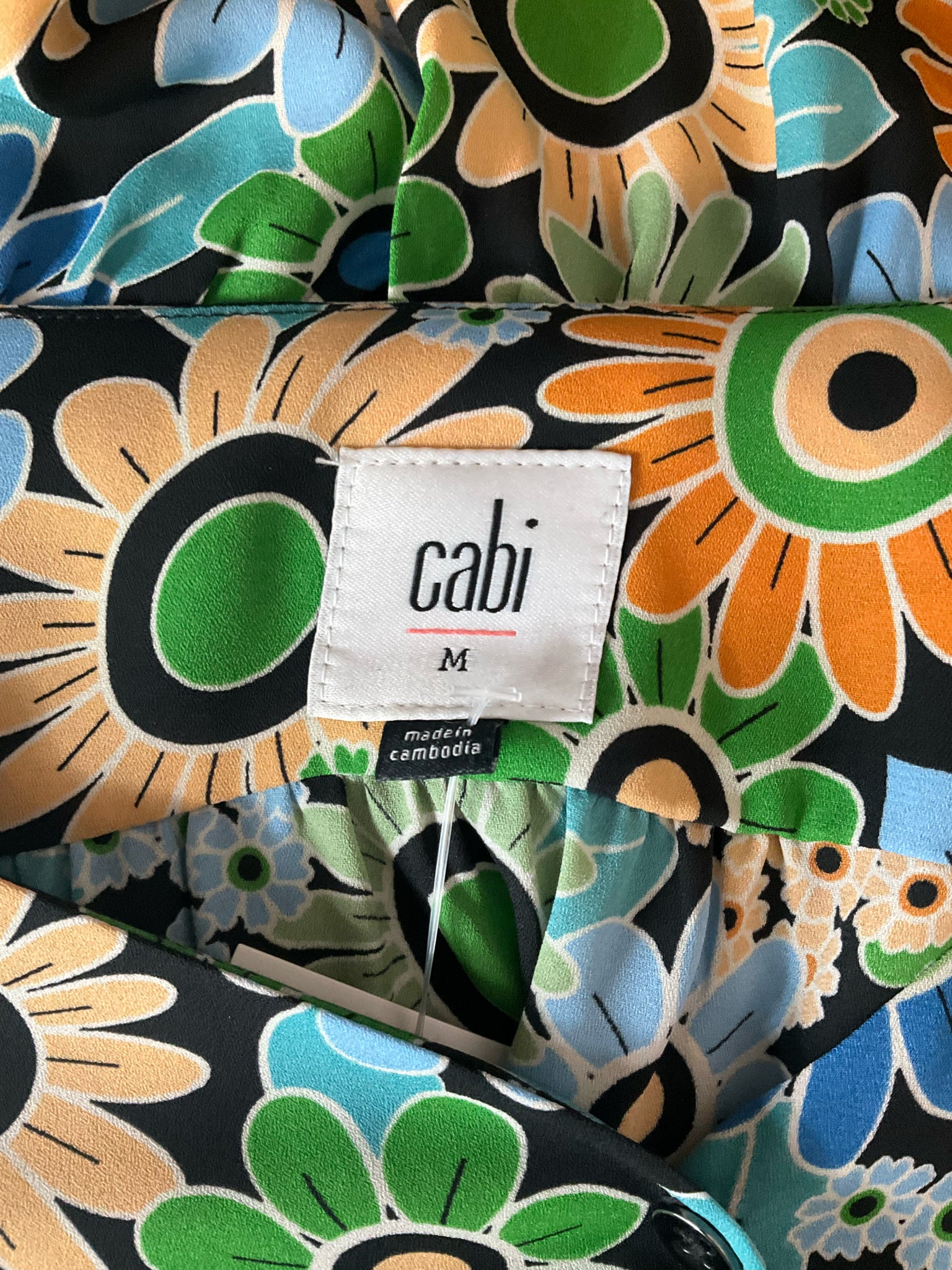 cabi blue/orange/green Peplum Heirloom Blouse Retro Floral Peplum V-Neck Top Size Medium - Size M