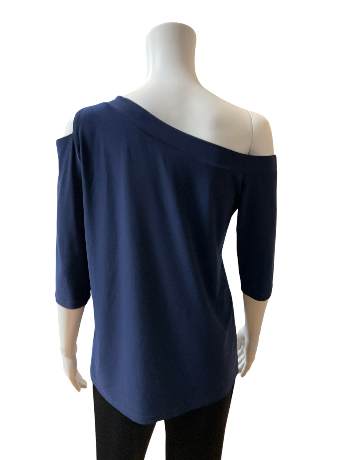 Clara Sun Woo Navy Asymmetric Cold Shoulder Top Size Small - Downstairs