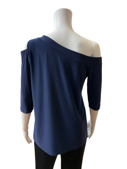Clara Sun Woo Navy Asymmetric Cold Shoulder Top Size Small - Downstairs