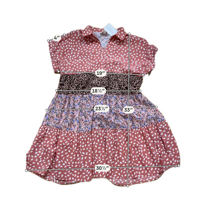 Umgee USA Mixed Print Tiered Babydoll Mini Dress Salmon Floral Leopard Size Small