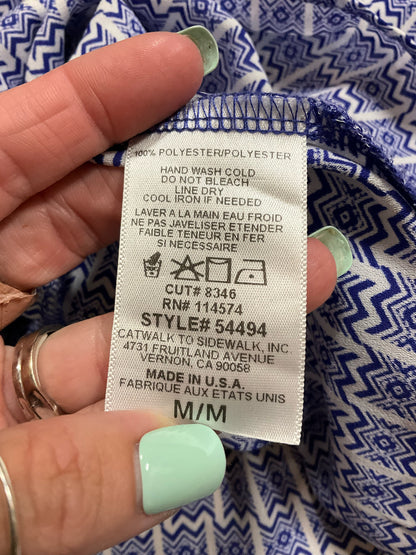 Pleione Geometric Print V-Neck Roll Tab Sleeve Blouse Top Size Medium