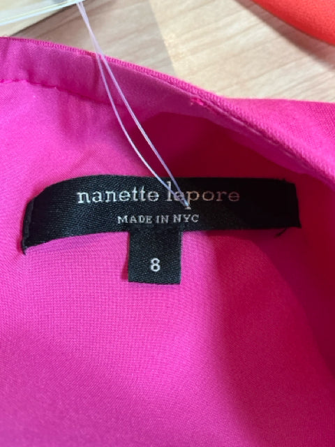 Interior label of Nanette Lepore Fuchsia Pink Dress Size 8, indicating 'Made in NYC' and designer authenticity for pre-owned fashion shoppers.