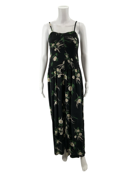 Maurices Floral Smocked Bodice Wide Leg Jumpsuit Black Green Cream Size Large - ONLINE ONLY