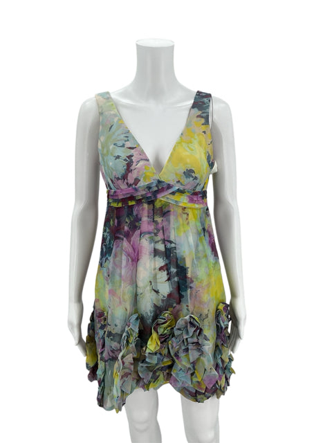 BCBG Blue/Yellow/Purple Floral Dress Size 2