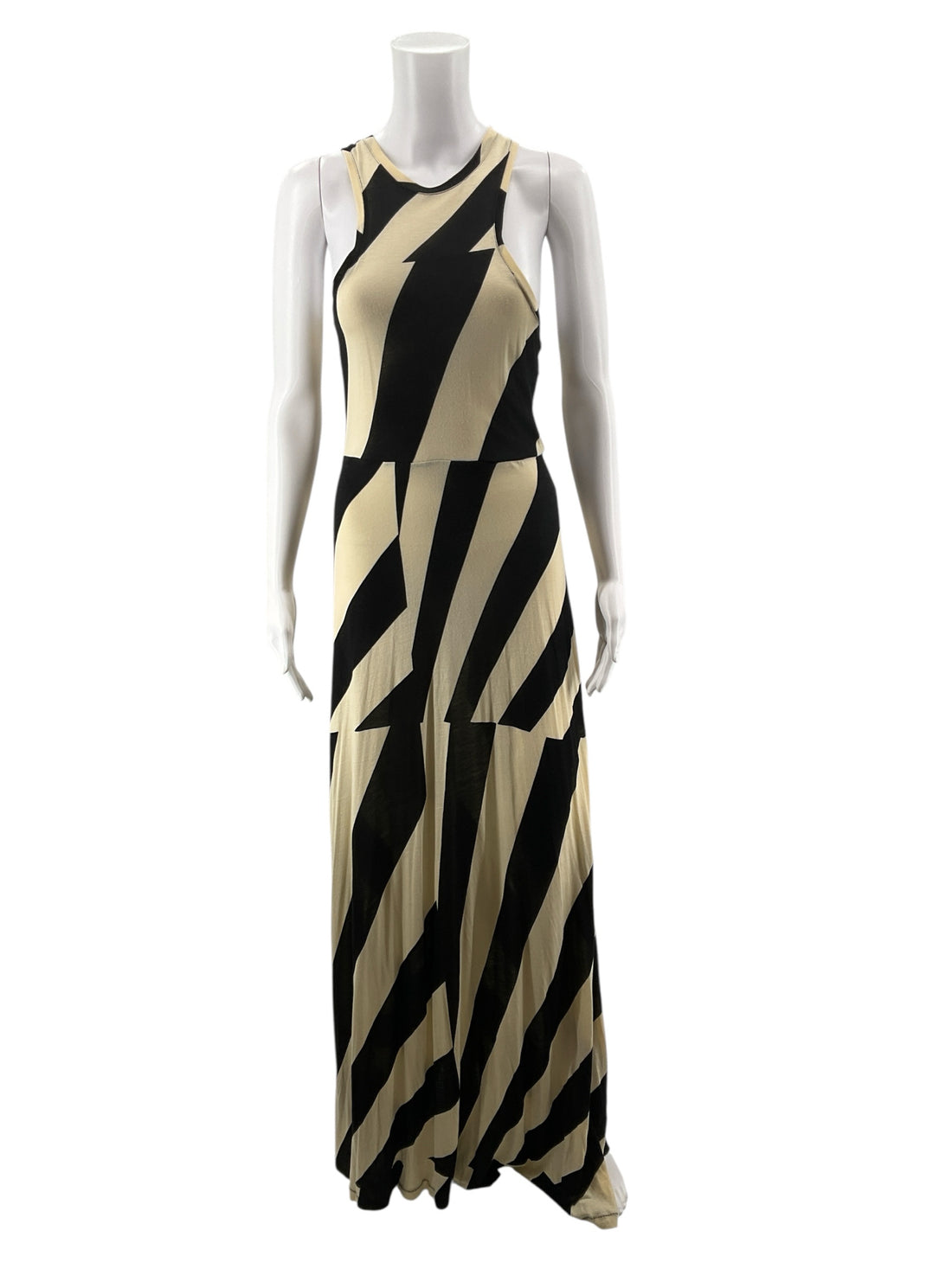 Cheap Monday Cream/Black Maxi, Sleeveless, Racerback, Asymmetrical Hem, Statement Size M Cream/Black Stripe Pre-Owned Ladies New With Tags Dress - Size M