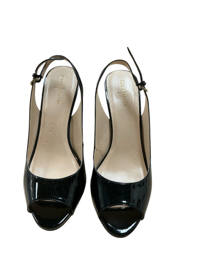 Cole Haan Black Patent Leather Peep Toe Slingback Heels | Size 7.5