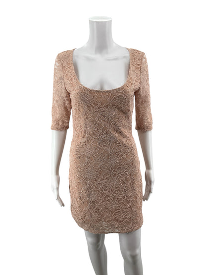 Reign On Peach Bodycon Peach Lace Pre-Owned Ladies Dress - Size Medium - Size M