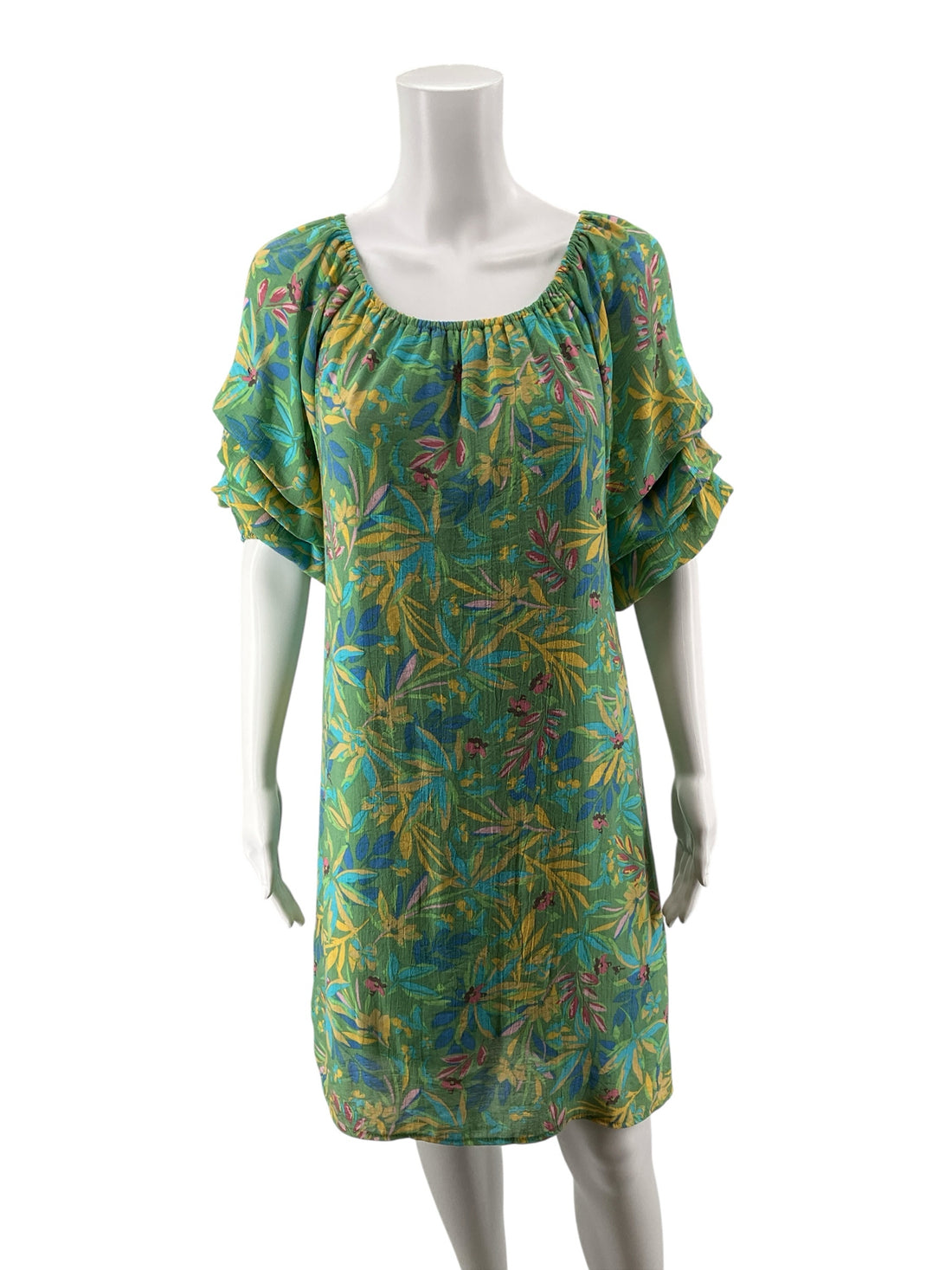 Indigo Rose Green Floral Butterfly Sleeve Boho Mini Dress Size Small