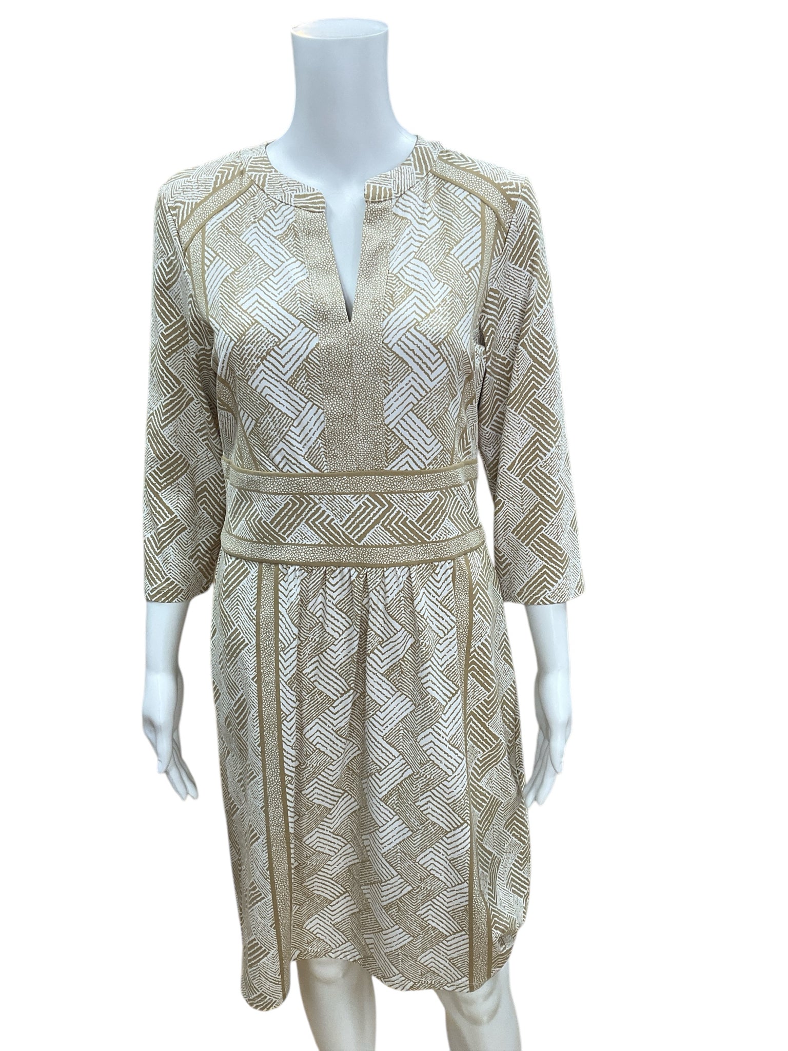 J Mclaughlin Tan/White Print Dress Size M 