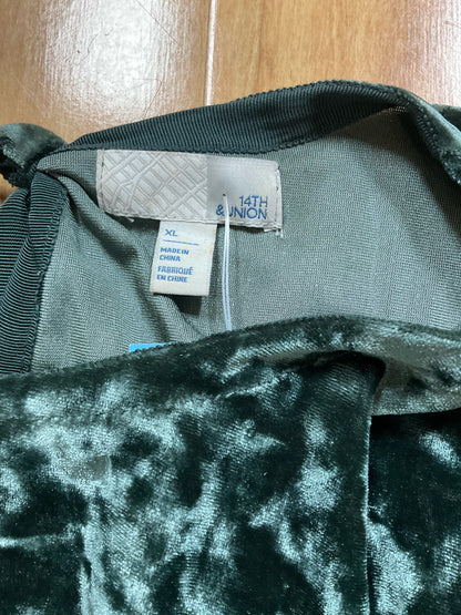 14th &amp; Union Green Crushed Velvet Tie Back Top Short Sleeve Blouse Womens XL