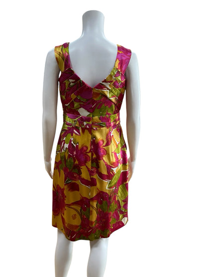 Kay Unger New York Silk Blend Floral V-Neck Sheath Dress Size 6