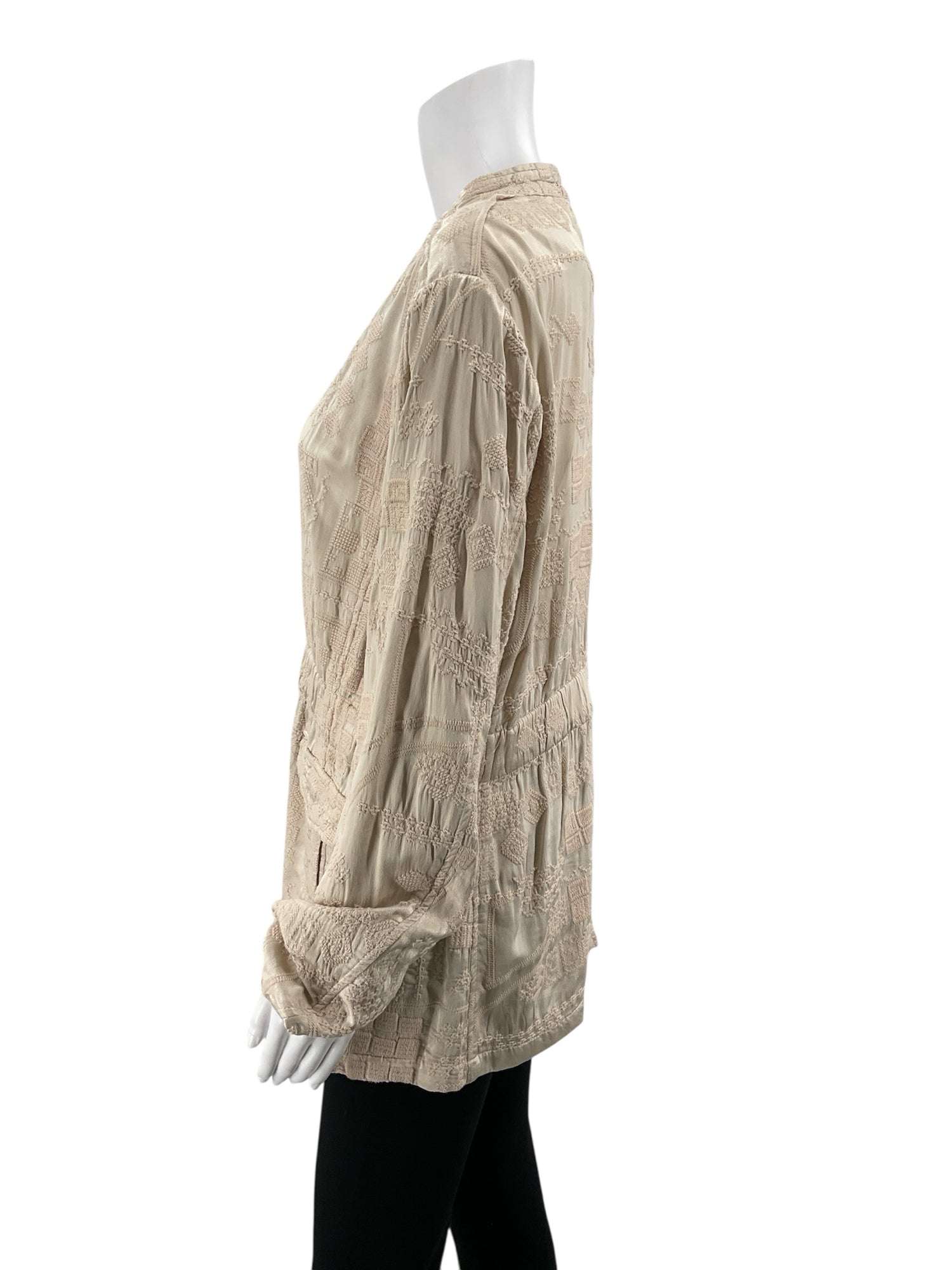 Johnny Was Giana Textured Embroidered Utility Jacket Cream Size Medium