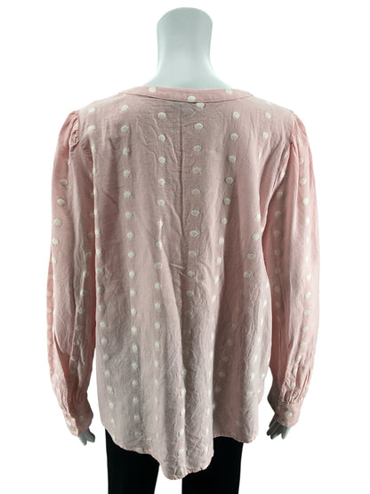 LOFT Pink &amp;amp; White Polka Dot Long Sleeve Blouse - Size Large - ONLINE ONLY