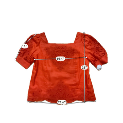 Anthropologie Orange Embroidered Scalloped Hem Cotton Blouse Size XS