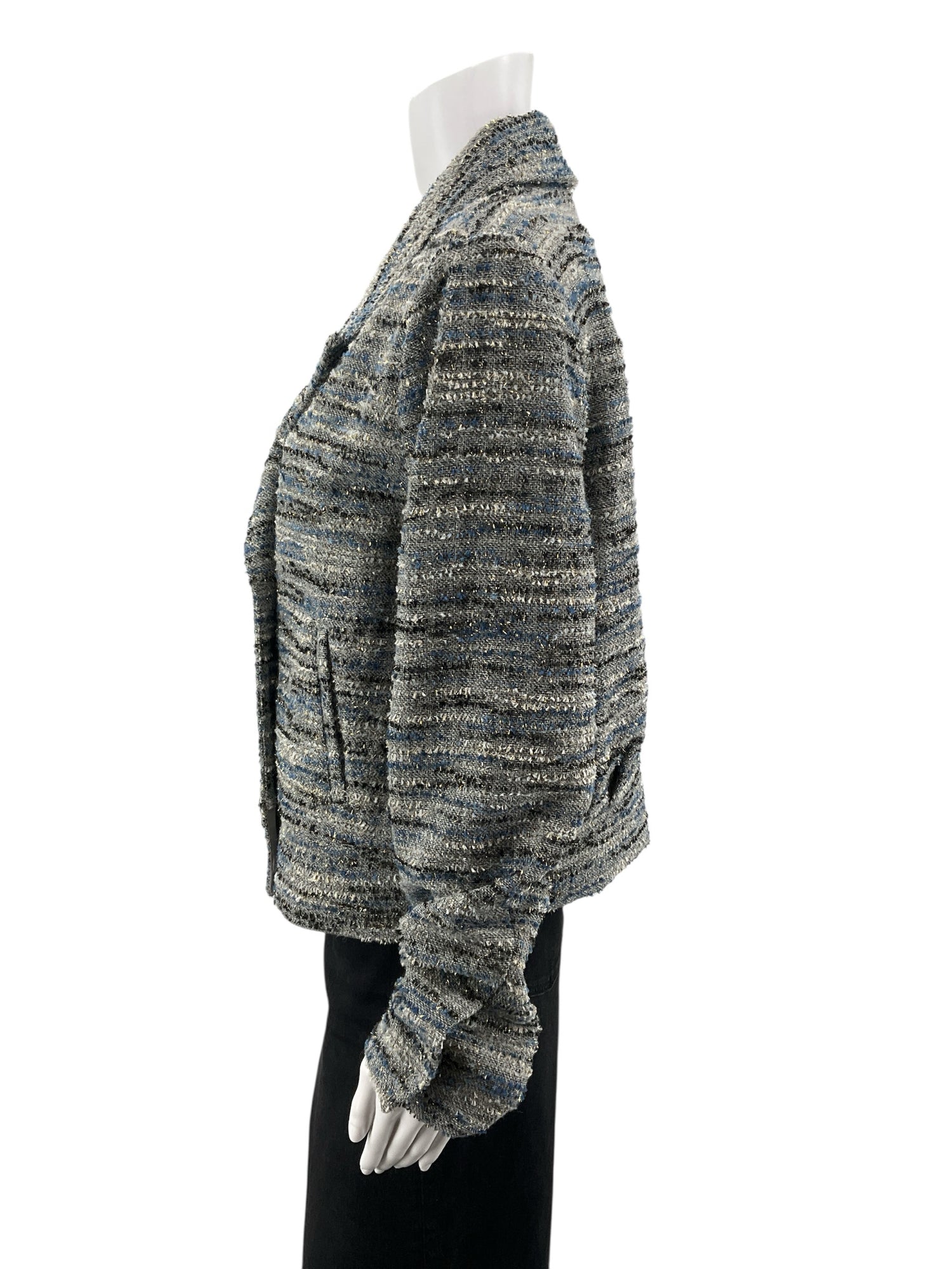 Cabi Thespian Jacket Blue Black Bouclé Tweed Double Breasted Blazer Medium - ONLINE ONLY
