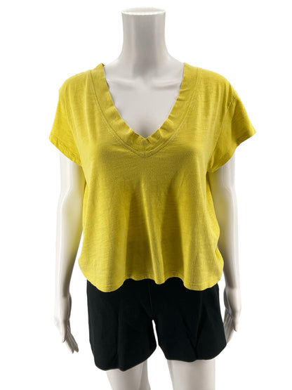 Pilcro Yellow Slub Cotton V-Neck Short Sleeve Tee Top Size Small