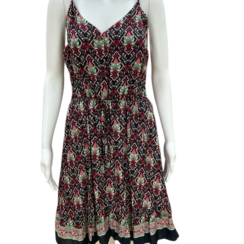 Pretty Garden Navy/Pink/Green Print Pre-Owned Ladies Dress - Size Medium - Margaret’s Fine Consignment