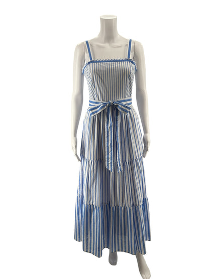 Pink City Prints Isabel Blue &amp; White Stripe Tiered Maxi Dress XS/S