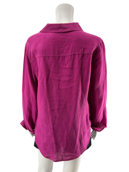 Lilly Pulitzer Sea View Fuchsia Pink Linen Button Down Top Size Large