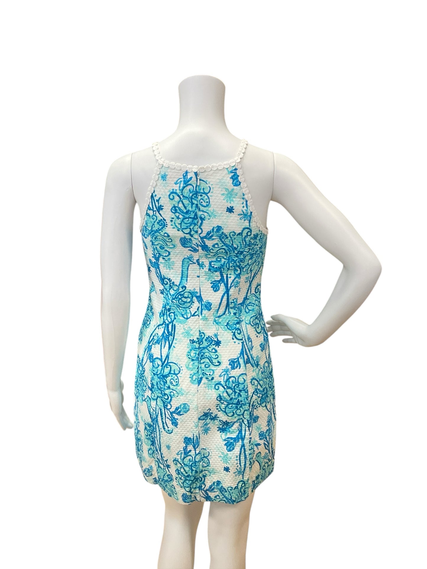 Lilly Pulitzer Size 0 White/Aqua Print Pre-Owned Ladies Dress