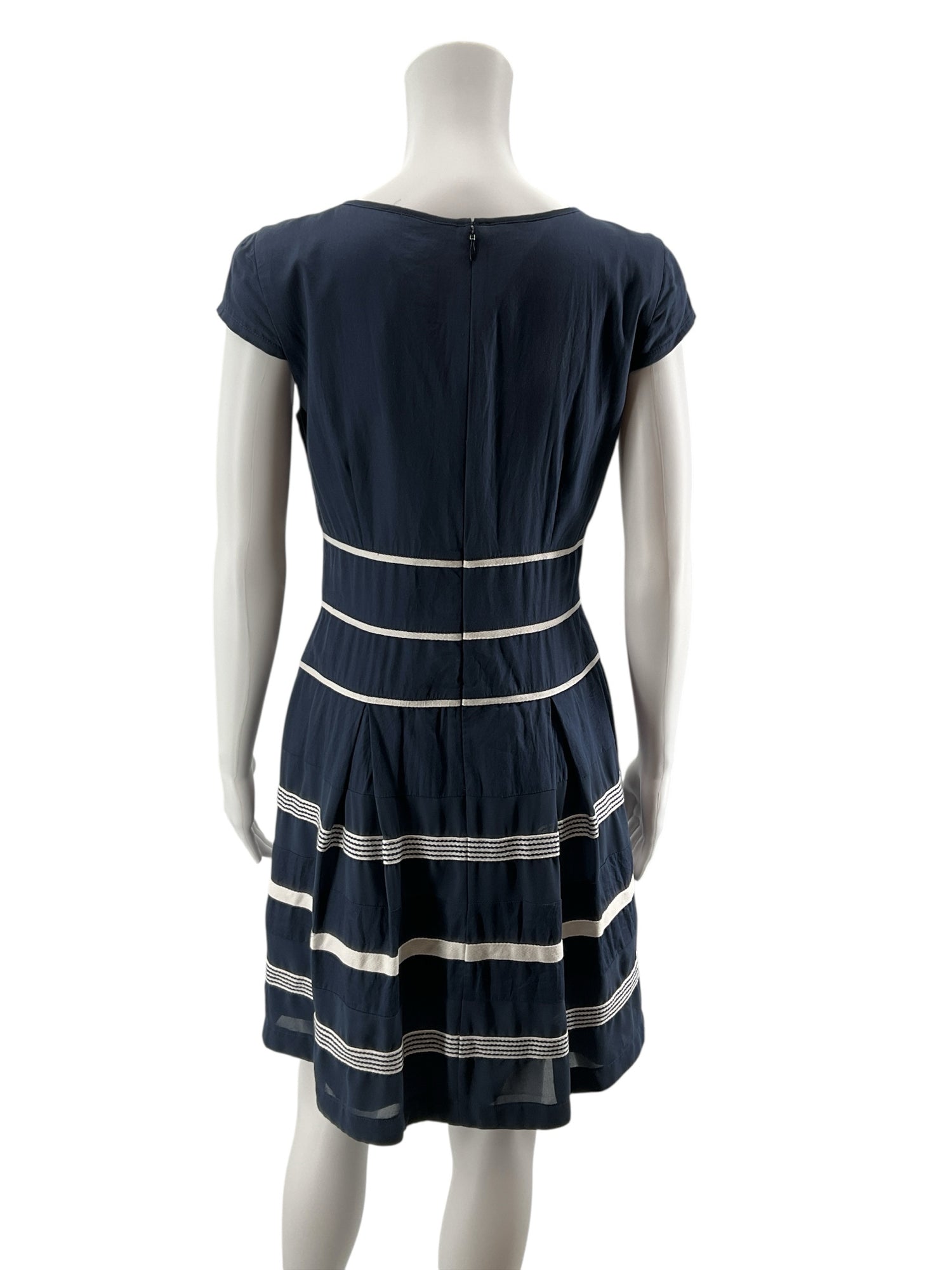 Ann Taylor Nautical Stripe Tiered Cotton Dress Navy White | Size 2