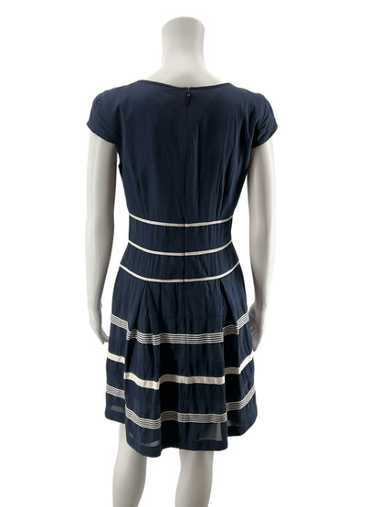 Ann Taylor Nautical Stripe Tiered Cotton Dress Navy White | Size 2
