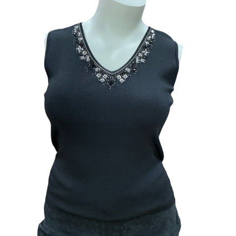 Chico's Black Rhinestones Pre-Owned Ladies Top - Size Large - Margaret’s Fine Consignment