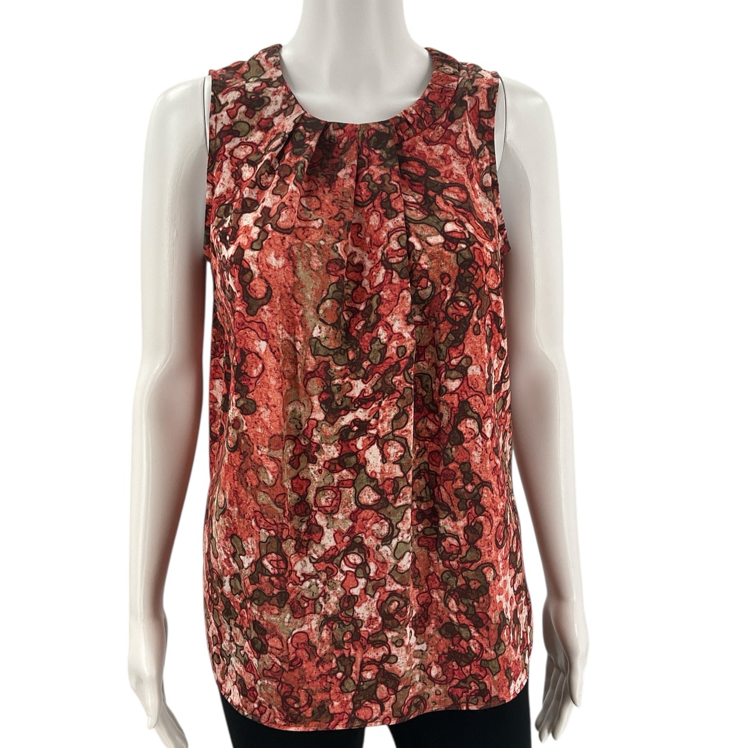 Anne Klein Coral/Brown Print Pre-Owned Ladies Top - Size Small - Margaret’s Fine Consignment