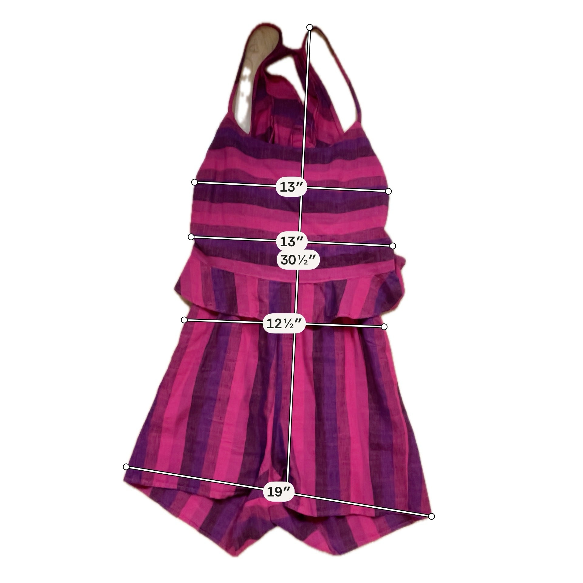 Amadi Anthropologie Tiered Striped Romper Cotton Linen Pink Purple XS