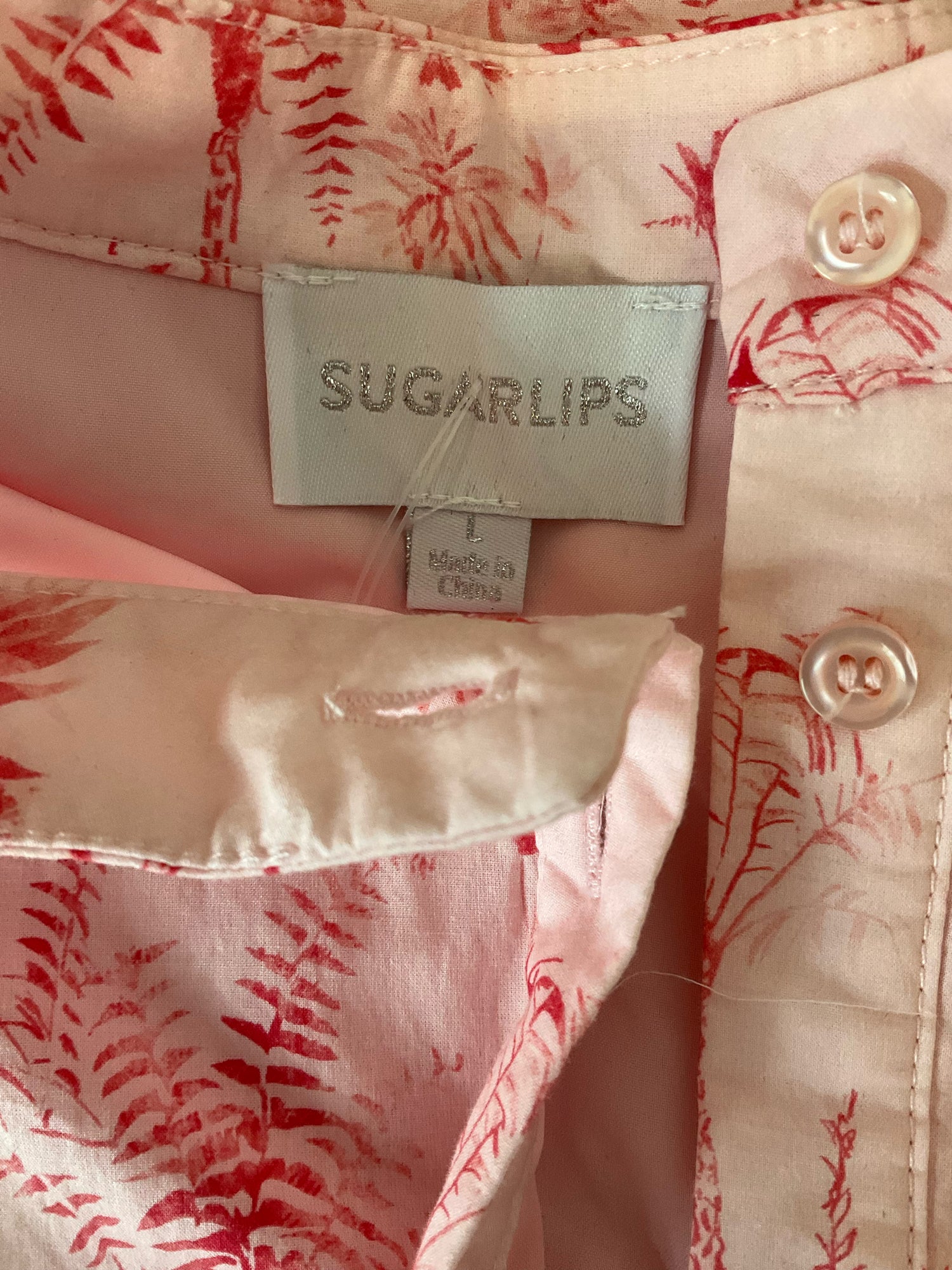 Sugar Lips pink/red Maxi Pink &amp; Red Tropical Toile Print Cotton Midi Shirt Dress Size Large - Size L