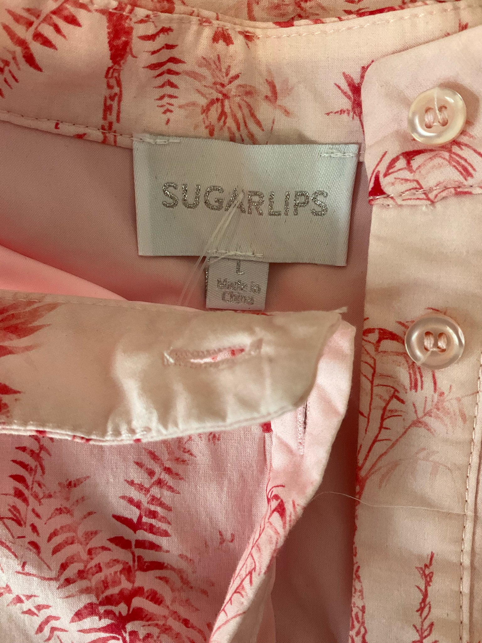 Sugar Lips pink/red Maxi Pink &amp; Red Tropical Toile Print Cotton Midi Shirt Dress Size Large - Size L