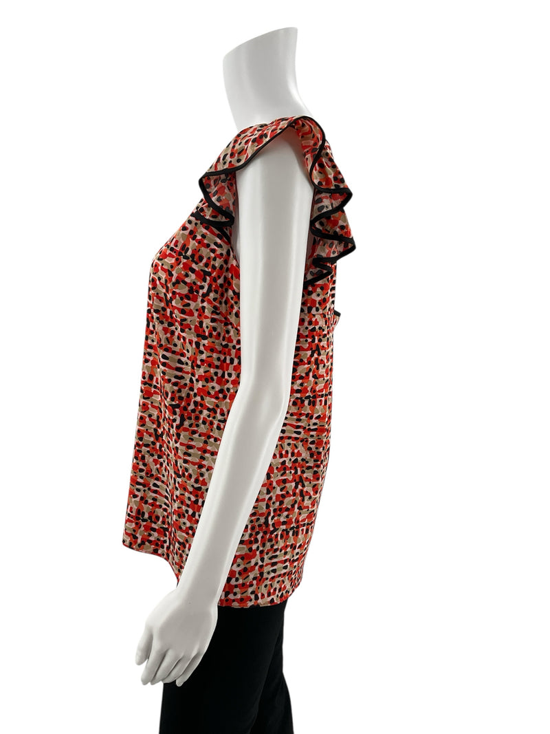 Ann Taylor Orange/Black/Tan Print Pre-Owned Ladies Top - Size 8