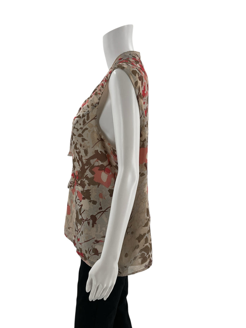 Coldwater Creek Tan/Coral Floral Pre-Owned Ladies Top - Size XL Petite