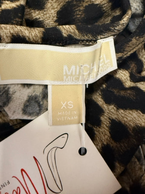 Michael Kors XS Black &amp; Brown Animal Print Sleeveless Dress