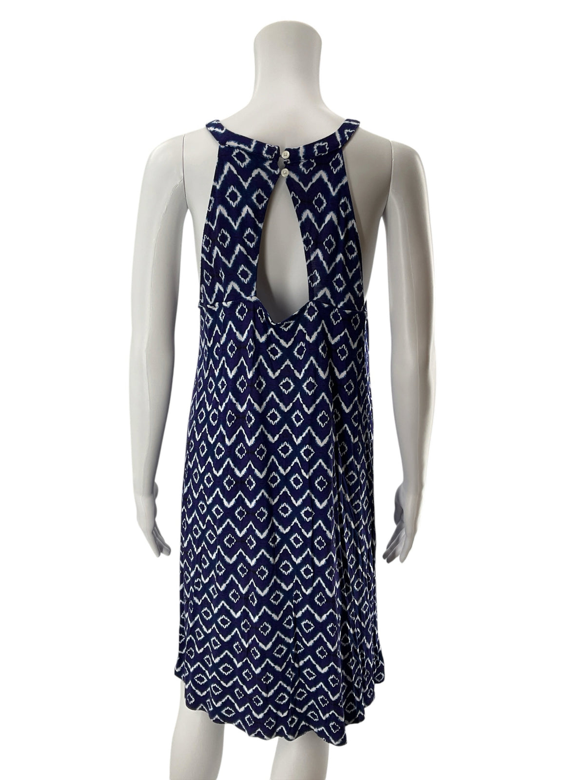 LOFT Ikat Halter Neck Dress Navy Purple White A-Line Keyhole Back Size Large - ONLINE ONLY