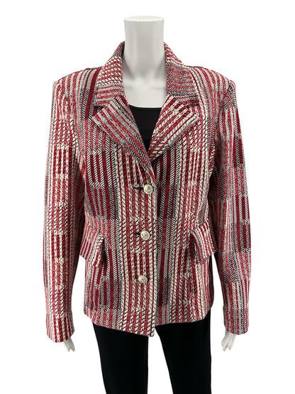 cabi Tuxedo Blazer Red Black White Stripe Boucle Jacket Size Large
