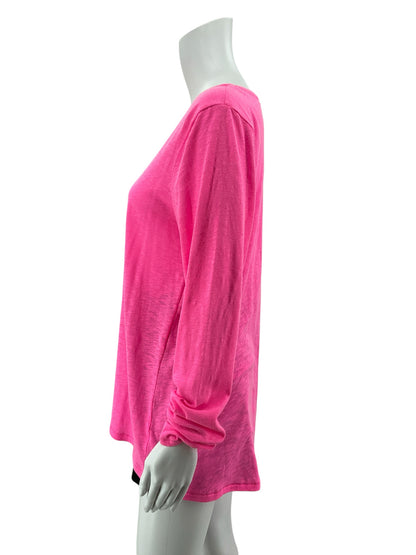 Lilly Pulitzer Etta V-Neck Tee Hot Pink Long Sleeve Slub Top Size Large
