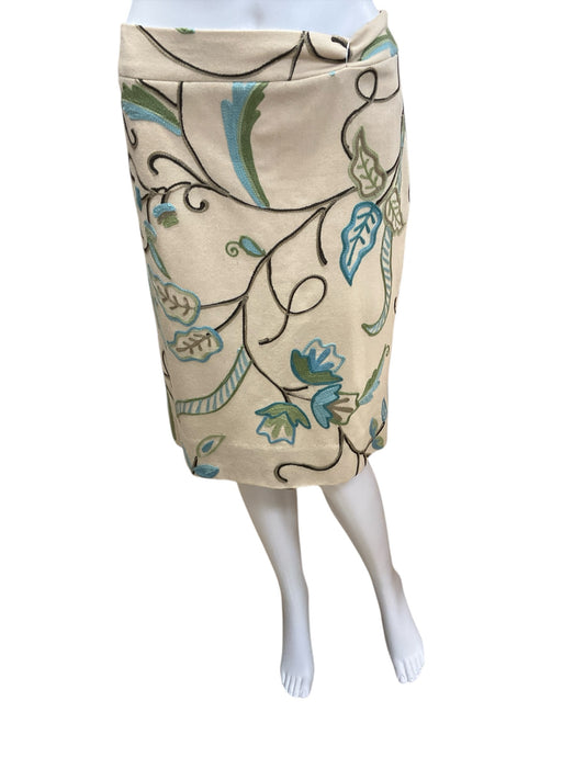 Loft Size 10 tan/blue/green Floral Pre-Owned Skirt