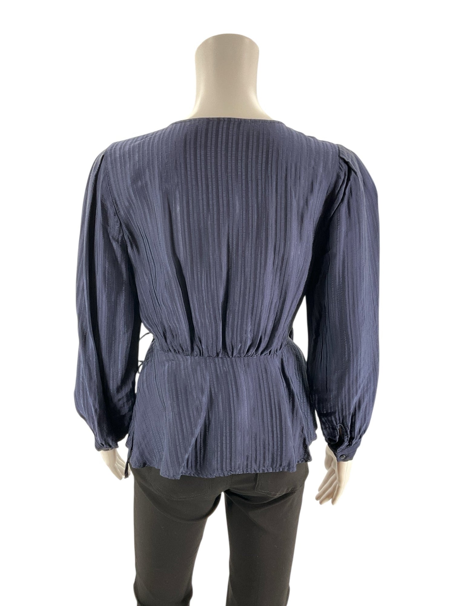 Navy ribbed crewneck long sleeve fitted pullover top for women, size small petite by Banana Republic.