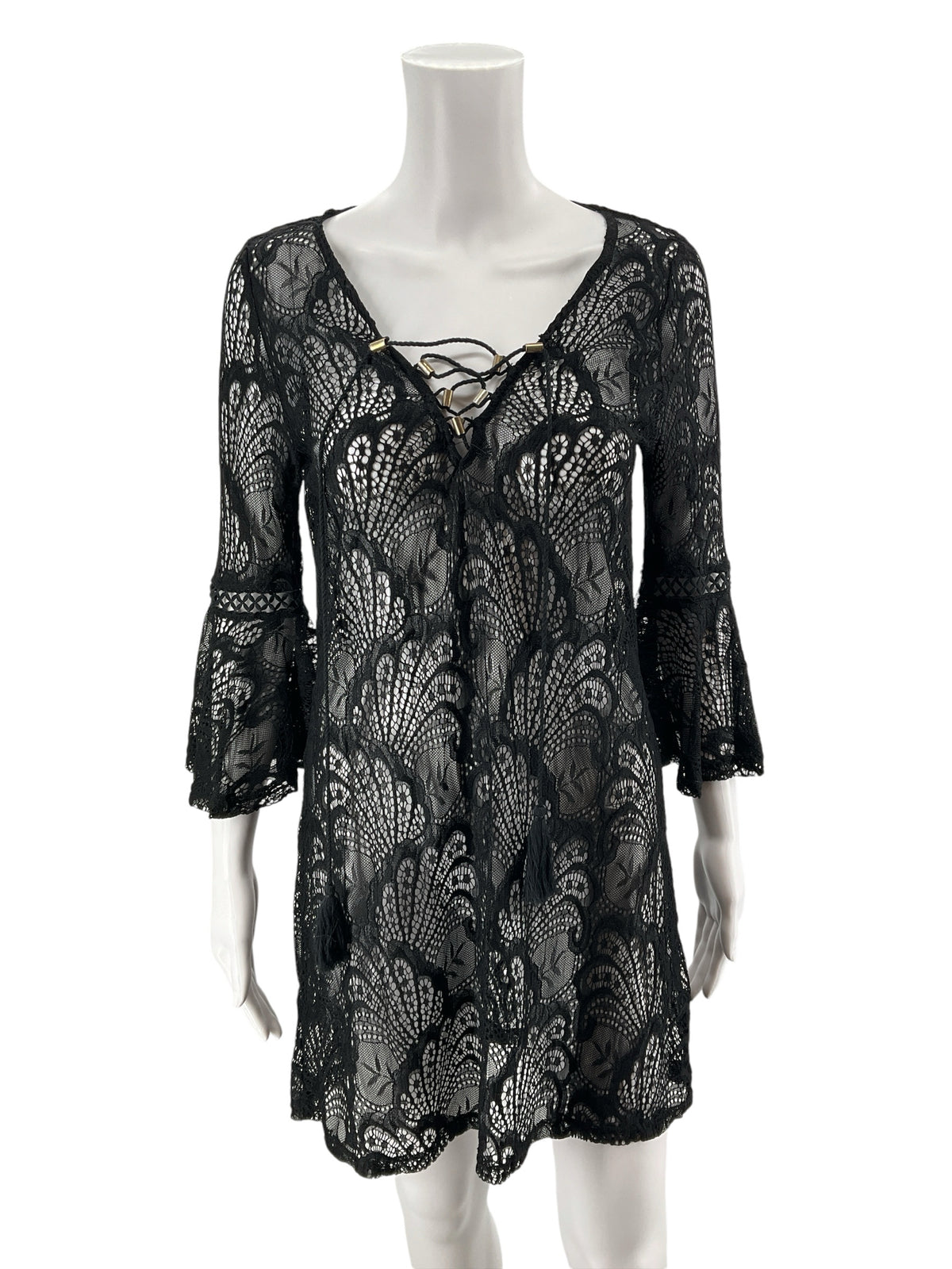 Blue Island Black Lace Bell Sleeve Coverup - Size Small - ONLINE ONLY