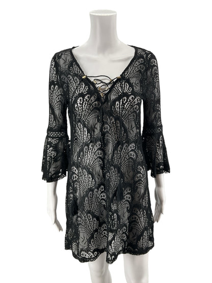 Blue Island Black Lace Bell Sleeve Coverup - Size Small - ONLINE ONLY