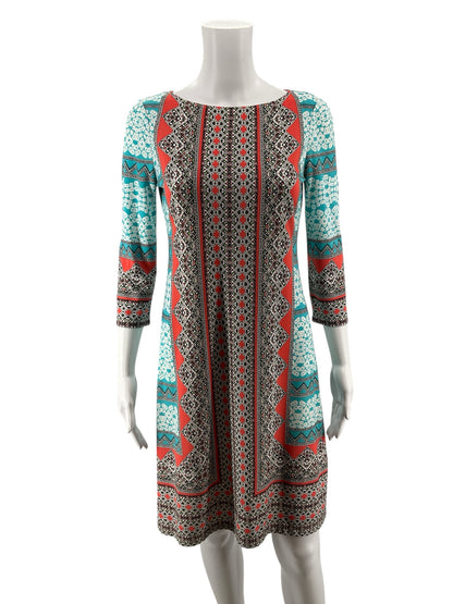 London Times Petite Geometric Border Print Shift Dress Size 4P