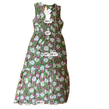 bar III green/pink Maxi Green &amp; Pink Floral Pleated Chiffon Maxi Dress XL - Size XL