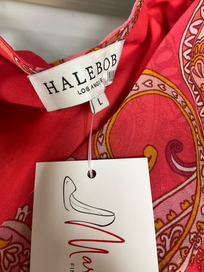 halHale Bob Adina Coral Paisley Ruffle Faux Wrap Midi Dress | Size Large - ONLINE ONLY
