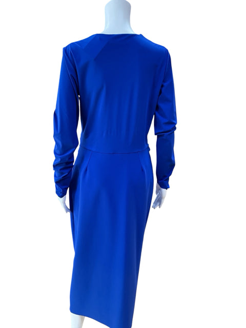 Chiara Boni La Petite Robe Amice Blue Surplice Long Sleeve Midi Dress Size 12