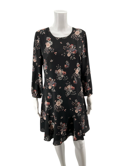 Loft Black/Pink/Gray Floral Pre-Owned Ladies Dress - Size 8 Petite