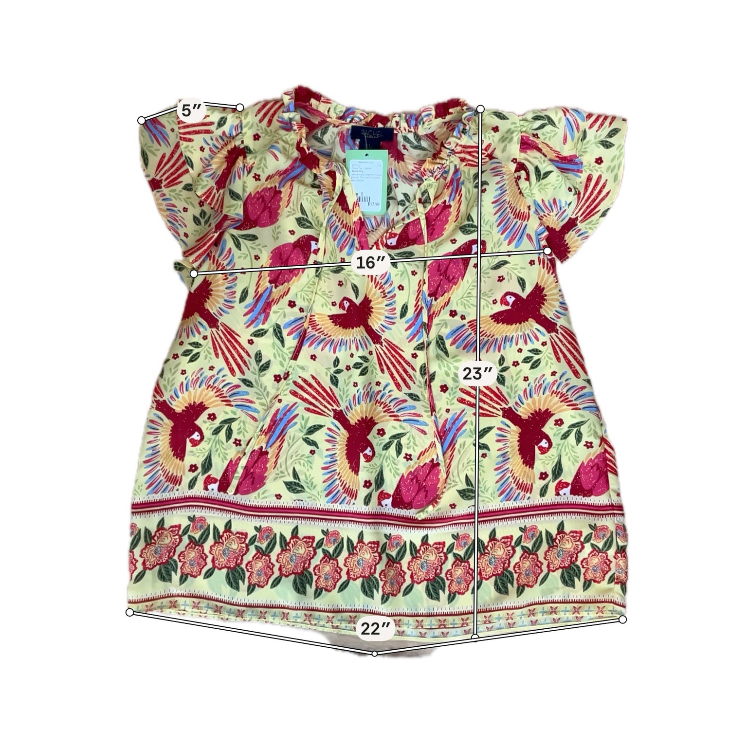 Rachel Roy Tropical Parrot Print Flutter Sleeve Blouse | Size Small