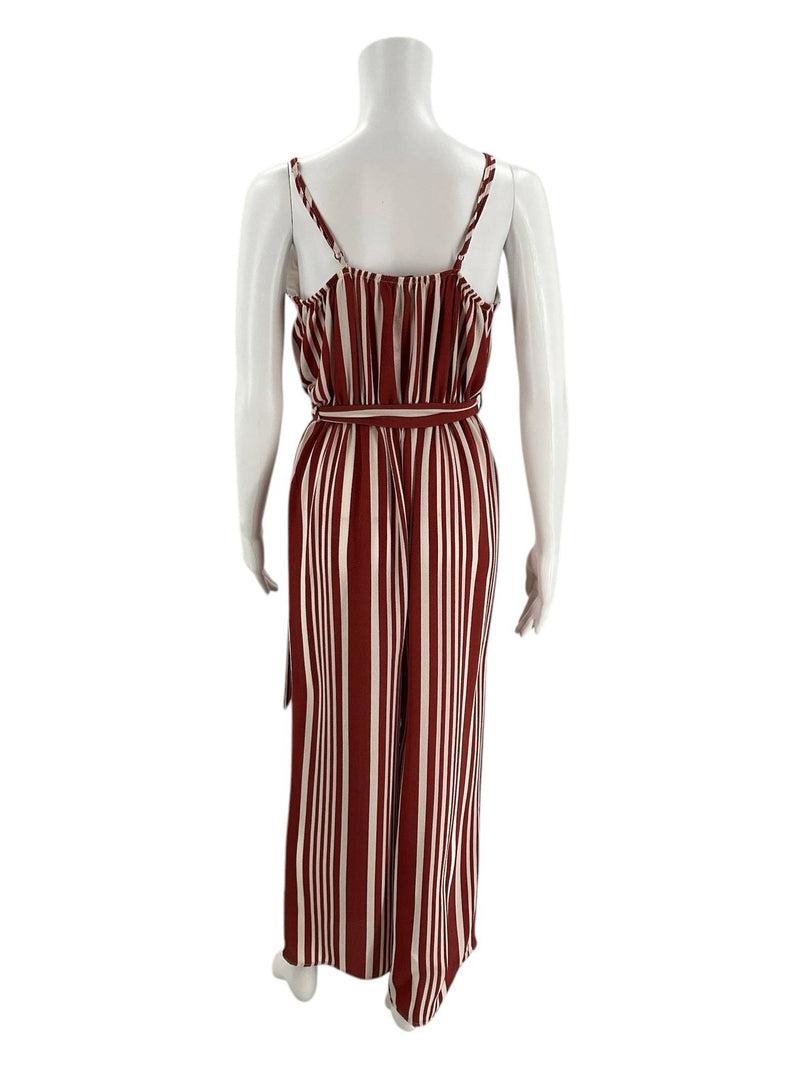 J for Justify Rust/White Striped Ladies Pre-Owned Jumpsuit - Size Small - Margaret’s Fine Consignment